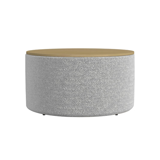 HomePop Modern Fabric Storage Ottoman with Wood Grain Laminate Top -White Cream Boucle with Gray Yarn