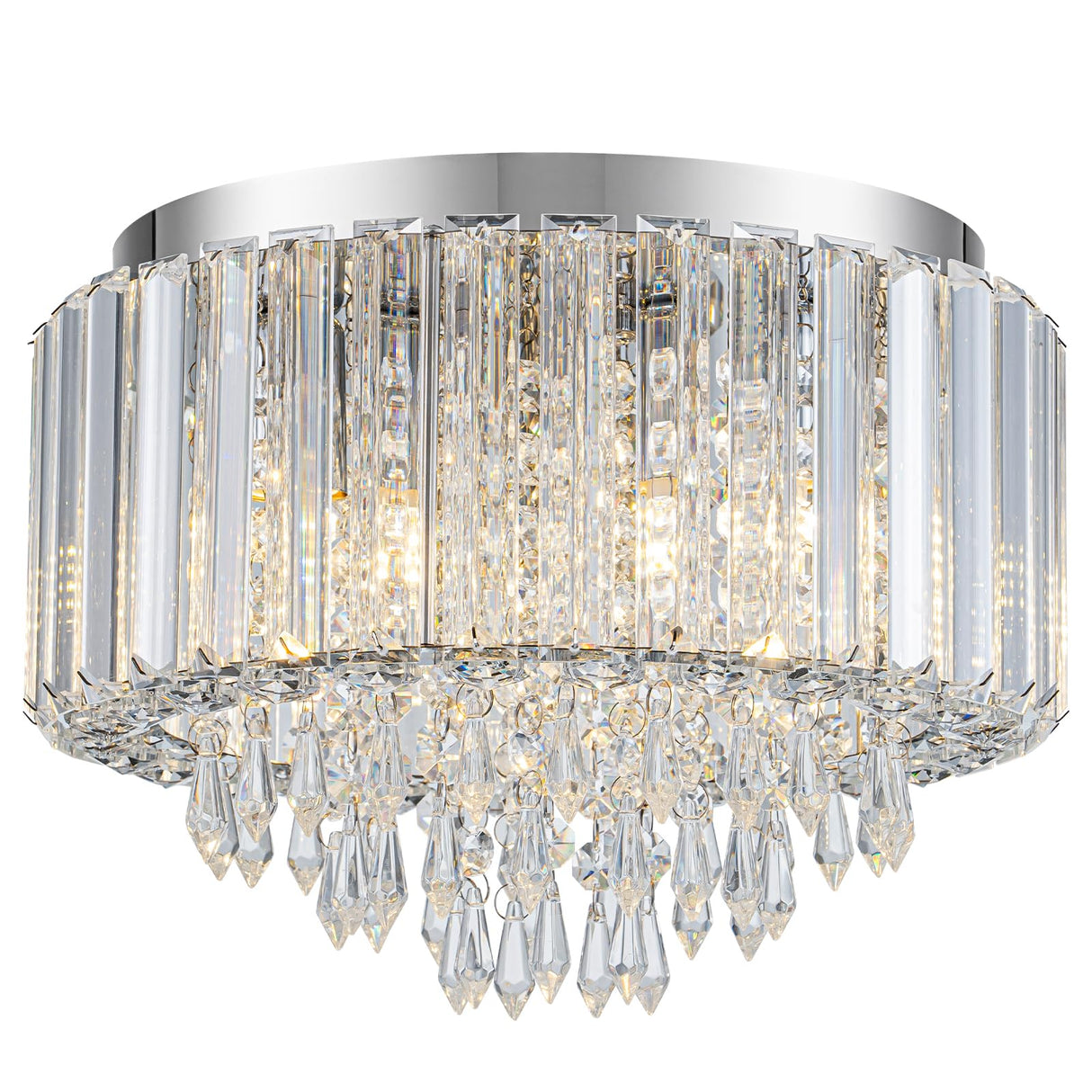 HOPGGIE 11.8 Inch Crystal Chandelier Modern Chandelier Light Mini Chandelier Semi Flush Mount Ceiling Light Fixture Small Chandelier for Bedroom Hallway Kitchen Foyer Closet (Chrome) HOPGGIE