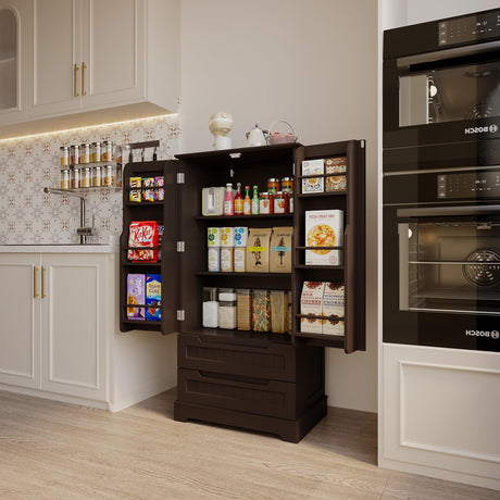 Gizoon 47" Dark Brown Kitchen Pantry Cabinet with Drawers & Shelves for Small Spaces Gizoon