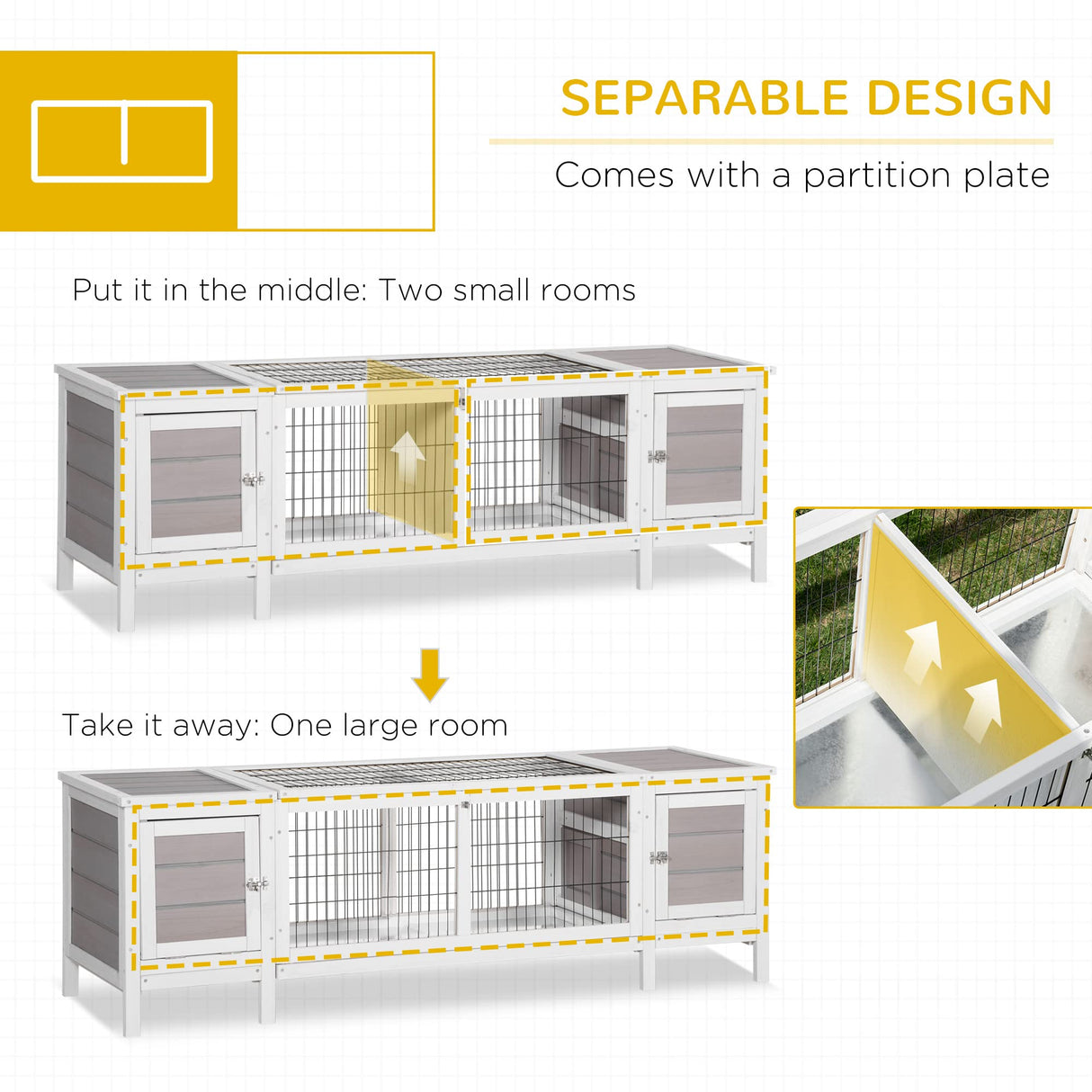 PawHut Rabbit Hutch, Bunny Cage, Guinea Pig House with Pull-Out Tray, and Divided Board for Indoor, White PawHut