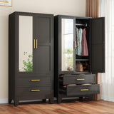 winiowa Metal Armoire Wardrobe Closet with 2 Drawers, 71" Wardrobe Cabinet with Adjustable Shelves and Hanging Rod, Clothing Storage Cabinet Closet with Mirror for Bedroom-Black winiowa