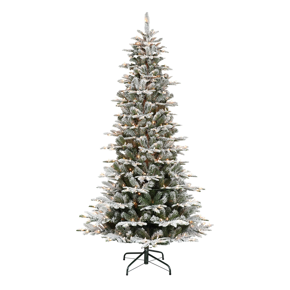 Puleo International 7.5 Foot Pre-Lit Slim Flocked Aspen Fir Artificial Christmas Tree with 450 Clear Lights Puleo International