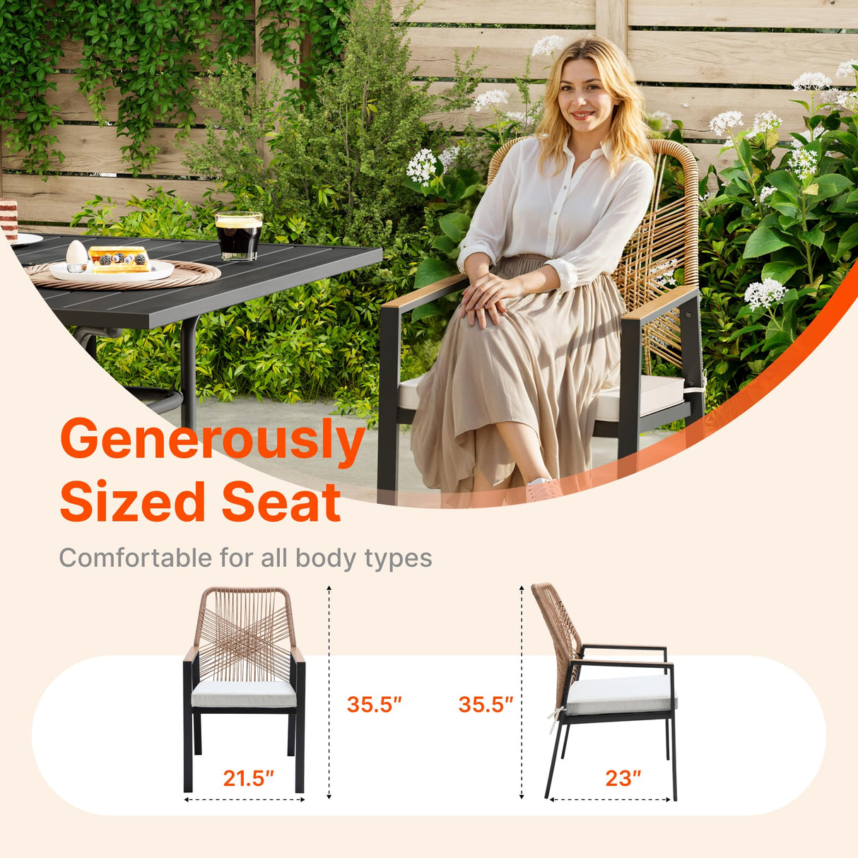 SUNCOZE Outdoor Patio Dining Set, 5 Pieces Rattan Patio Table and Chairs Set with Cushion and Umbrella Hole, Wicker Outdoor Patio Furniture Sets of 4 for Backyard and Porch, Beige SUNCOZE