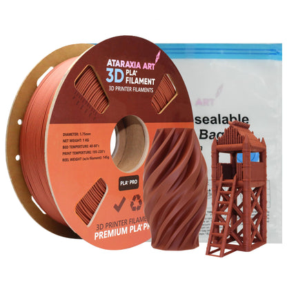 ATARAXIA ART Brick Red Wood PLA Filament 1.75mm, 1Kg/2.2Lb Spool, Wood 3D Printer Filament with Real Wood Particles, with Filament Storage Bag, Dimensional Accuracy +/-0.03mm,Fit Most FDM 3D Printers