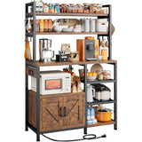 EnHomee Bakers Rack with Power Outlet, Coffee Bar with Storage Cabinet, 6 Tier Microwave Stand, Kitchen Storage Shelf with Side Hooks, Utility Shelf for Kitchen, Rustic Brown EnHomee