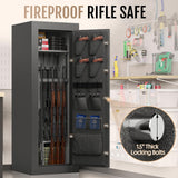 KAER Fireproof Gun Safe, 16-20 Rifle Safe 1400°F / 45 Minutes, Interior 360°Velvet Protection|5 Active Bolts & 2 Deadbolts For Fingerprint Lock, 90-180° Outward-Opening, Storage + Smooth Handle(Grey) KAER
