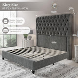 Jocisland King Size Platform Bed Frame with 60" Tall Sleigh Headboard, Luxury Velvet Upholstered Bed, Handcrafted Deep Button Tufted, Solid Wood Legs, Noise-Reducing, No Box Spring Needed,Light Gray Jocisland