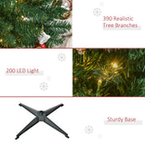 HOMCOM 6' Tall Pre-Lit Slim Noble Fir Artificial Christmas Tree with 200 Warm White LED Lights and 390 Tips, for Christmas Decoration, Green HOMCOM
