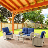 Belord Patio Wicker Chairs Swivel Rocker - Outdoor Swivel Rocking Chairs Set of 2 with Rattan Side Table,3 Piece Patio Swivel Glider Chair Furniture Sets for Patio Porch Pool Light Beige/Blue Belord