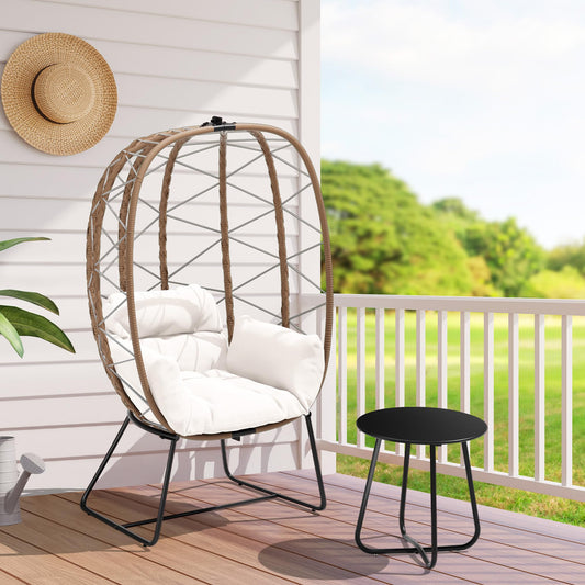 JEAREY Egg Chair with Side Table, Oversized Outdoor Indoor Lounger with 350lbs Capacity Wicker Egg Chair with Stand Cushion, Egg Basket Chair Set for Patio, Porch, Bedroom(White)… - WoodArtSupply