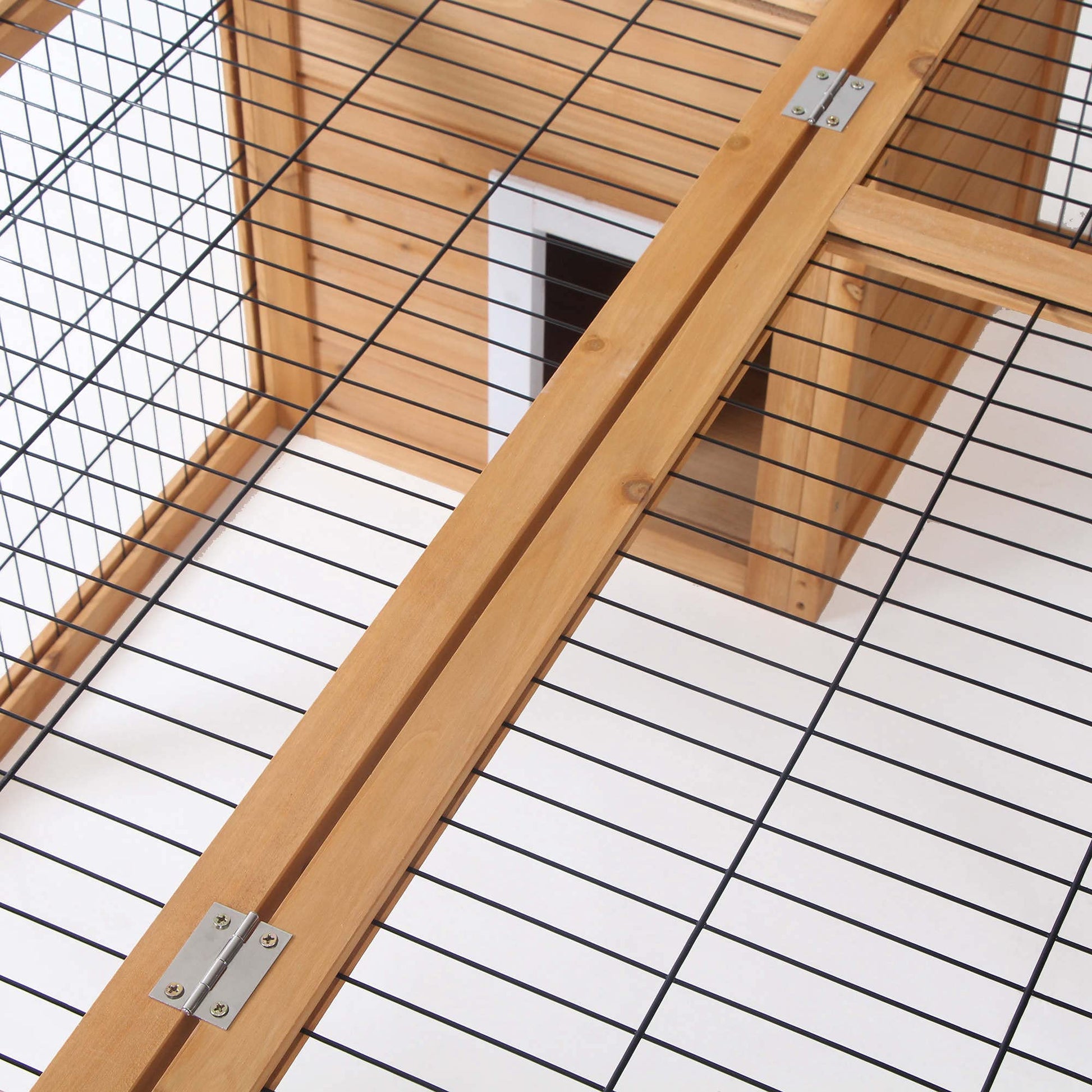 PawHut Rabbit Hutch Bunny Cage with Openable Main House, Indoor Outdoor Waterproof Rabbit House, Guinea Pig Cage for Small Animals with Three Ventilation Doors, Natural - WoodArtSupply