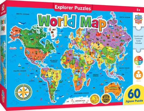 MasterPieces 60 Piece Educational Jigsaw Puzzle for Kids - World Map - 16.5"x12.75" Masterpieces