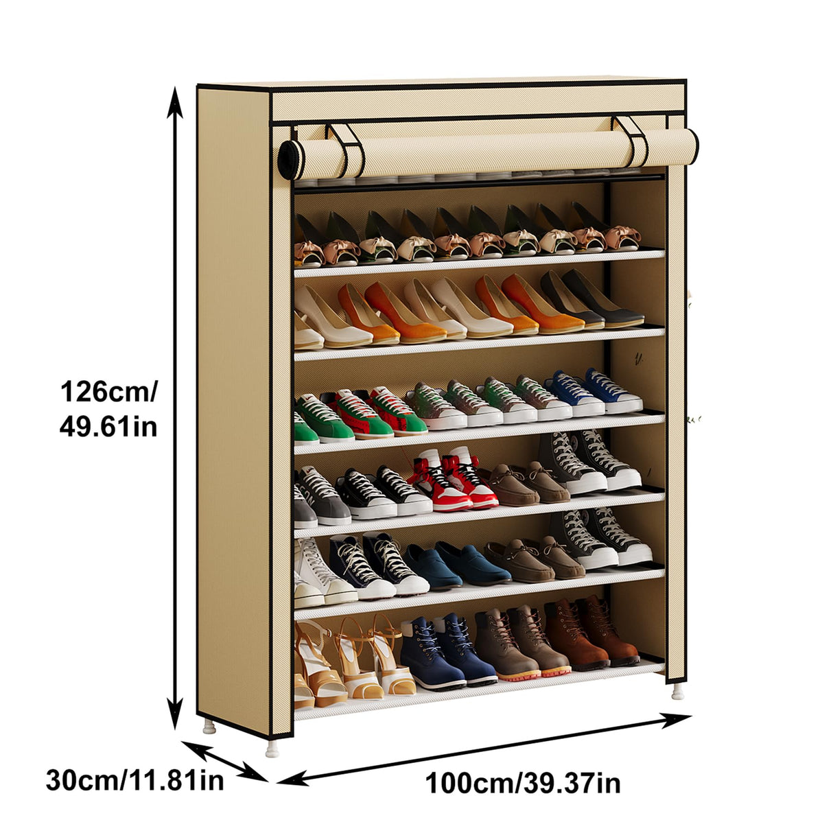 Calmootey 7 Tier Shoe Rack Organizer to Hold 35 Pairs, Portable Shoe Shelf with Nonwoven Fabric Cover for Closet Hallway, Bedroom, Entryway, Beige Calmootey