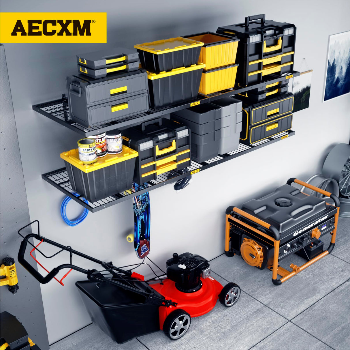 Aecxm 4 Pack-1.64x4ft Wall Garage Storage Shelf, Adjustable Sliding Rail Design Garage Wall Shelf, for Tool Room, Storage Garage Wall Storage Shelf (Black) Aecxm