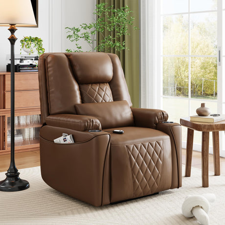 IDEALHOUSE Electric Power Lift Recliner Chair Sofa, Power Lift Chair for Elderly, 3 Positions, Side Pockets, and Cup Holders, USB Ports, Recliner Chair with Remote for Living Room, Brown IDEALHOUSE