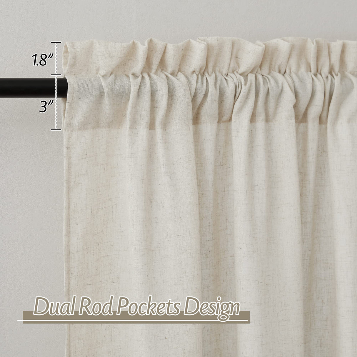 RYB HOME Flax Linen Blend Curtains 84 Inches Long - Semi Sheer Breathable Woven Light Filtering Window Treatment Drapes for Living Room, Bedroom, Office, Nursery, W 52" x L 84", 2 Panels, RYB HOME