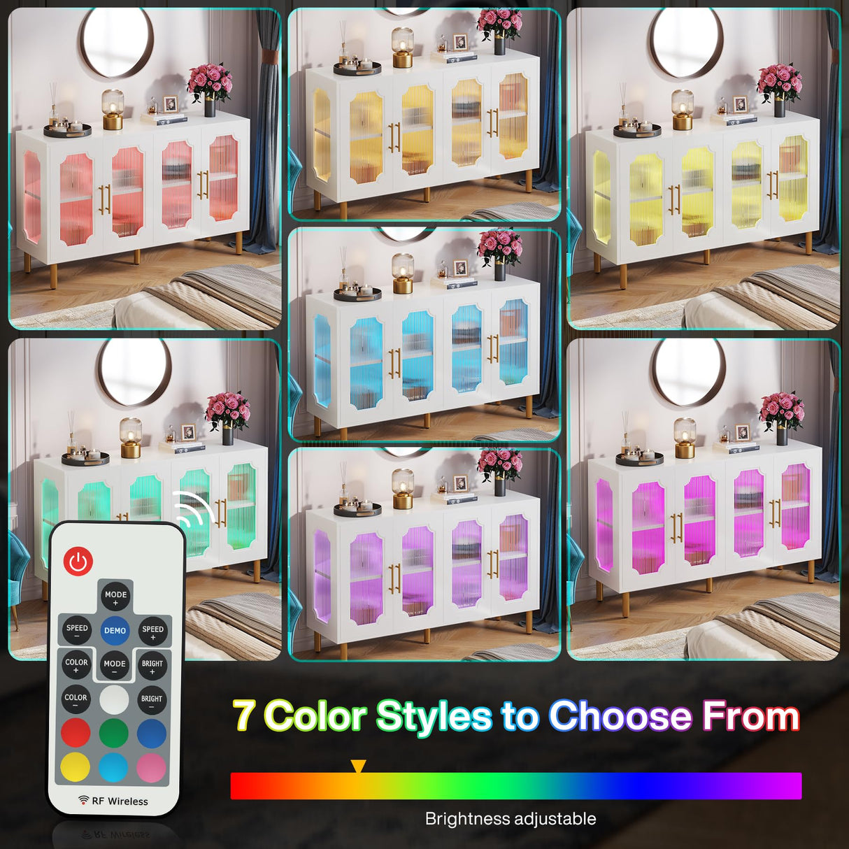 Tribesigns 55" Accent Cabinet with 4 Doors and Shelves, Modern Credenza Storage Cabinet with Acrylic Glass Doors, White Display Cabinet for Living Room, Bedroom, Kitchen, Dining Room, Hallway Tribesigns