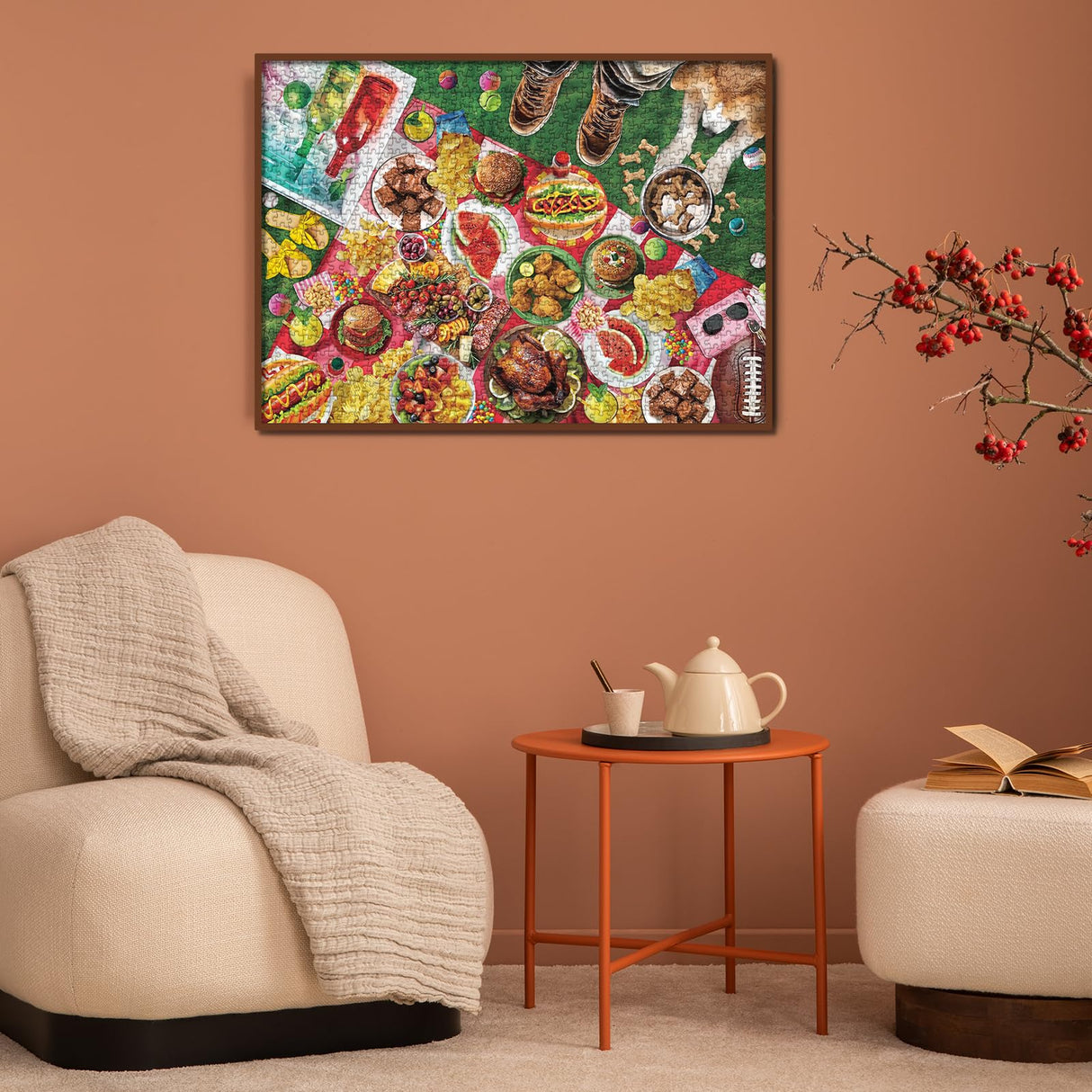 Funny Food Camping Picnic Puzzles for Adults 1000 Pieces, Summer Dog Baseball Jigsaw Puzzles, Animal Colorful Pizza Candy Fruit Puzzle Larkipuzz