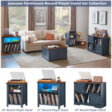 Joaxswe Large Record Player Stand with Vinyl Storage Up to 450 Albums, 39 Inch Farmhouse Wood Navy Blue Vinyl Records Storage Cabinet with Barn Doors, Mid-Century Turntable Stand for Living Room Joaxswe