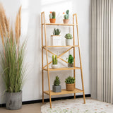Tangkula 4-Tier Bamboo Ladder Bookshelf, Rustic Bookcase, Floor Standing Shelving Unit, Book Shelf Storage Organizer, Display Rack for Living Room, Kitchen, Bedroom, Office (1, Natural) Tangkula