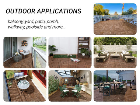 Yaheetech 27PCS Wooden Flooring Patio Deck Tiles Interlocking Tiles Patio Solid Wood and Plastic Indoor&Outdoor 12 x 12in Brown Yaheetech
