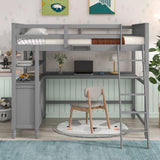 Full Loft Bed with Integrated Desk and Storage - Stylish Gray Wood Design for Kids, Teens, and Adults Bellemave