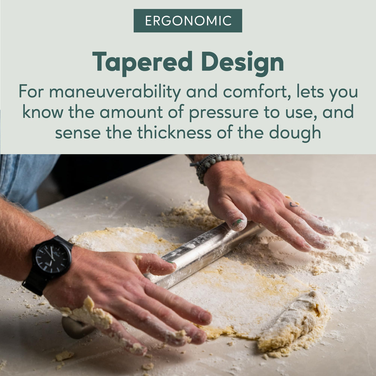 Ultra Cuisine French Rolling Pin for Baking – Tapered Stainless Steel Design with Measurements, Professional or Home Use with Pizza, Cookie, & Pastry Dough, or Fondant and Pie Crust – Dishwasher-Safe Ultra Cuisine