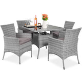 Best Choice Products 5-Piece Indoor Outdoor Wicker Dining Set Furniture for Patio, Backyard w/Square Glass Tabletop, Umbrella Cutout, 4 Chairs - Gray Best Choice Products