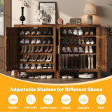 UNIQUITE Wooden Shoes Cabinet with Adjustable Shelves, Retro Freestanding Shoe Organizer Cabinet for Entryway Hallway Living Room, 5-Tier Shoe Cabinet with Doors for 20 Pairs, Dark Walnut UNIQUITE