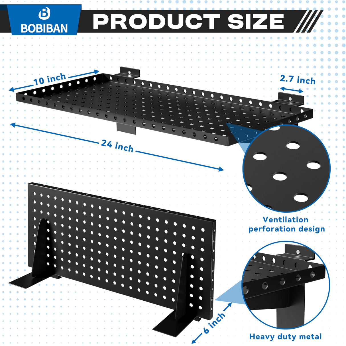 BOBIBAN 2 Pack Slatwall Shelves, Heavy Duty Metal Slat Wall Shelf for Retail, Garage, Home Storage, 80 lbs Load Capacity, Universal Slatwall Accessories(10 x 24 Inch-2) BOBIBAN