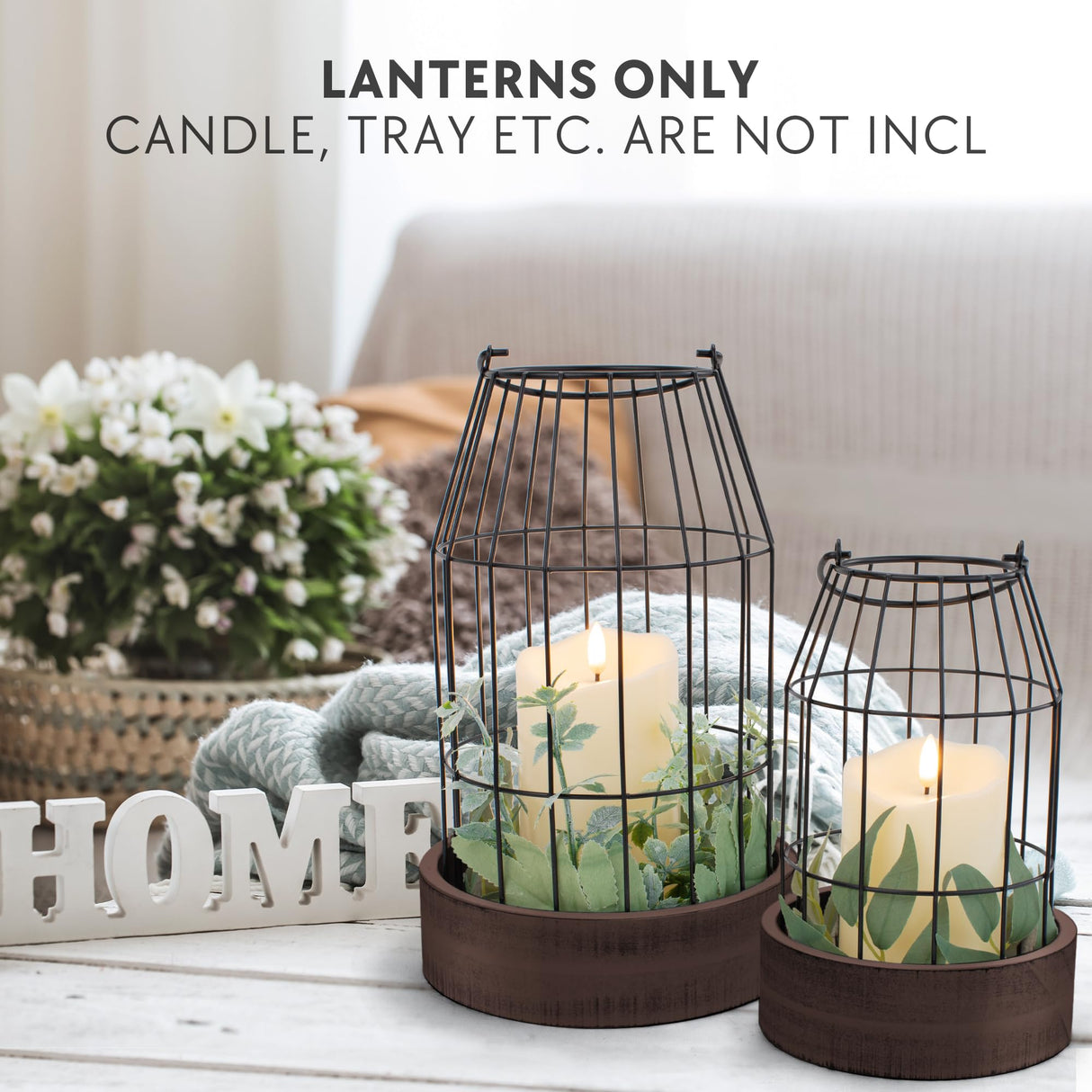 Rustic Farmhouse Lantern Decor Set of 2 - Stylish Decorative Lanterns for Your Living Room, Fireplace Mantle or Kitchen Dining Table - Modern Upscale Beauty for Your Entire Home KIBAGA