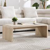 Hyfirm Modern Boho Faux Marble Coffee Table, 47" Travertine Pattern Waterfall Rectangular Center Table in a Scandinavian Style for Living Room with Sturdy Wood Frame, Thick Legs & Easy Assembly Hyfirm
