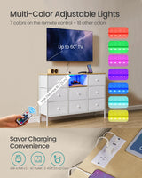 SONGMICS Dresser with Power Outlets and LED Lights, Fabric Chest of Drawers, 25 Colors, 8 Drawers, TV Stand for up to 60 Inch TVs, 11.8 x 47.2 x 31.3 Inches, Cloud White and Oak Beige ULTS518W01 SONGMICS