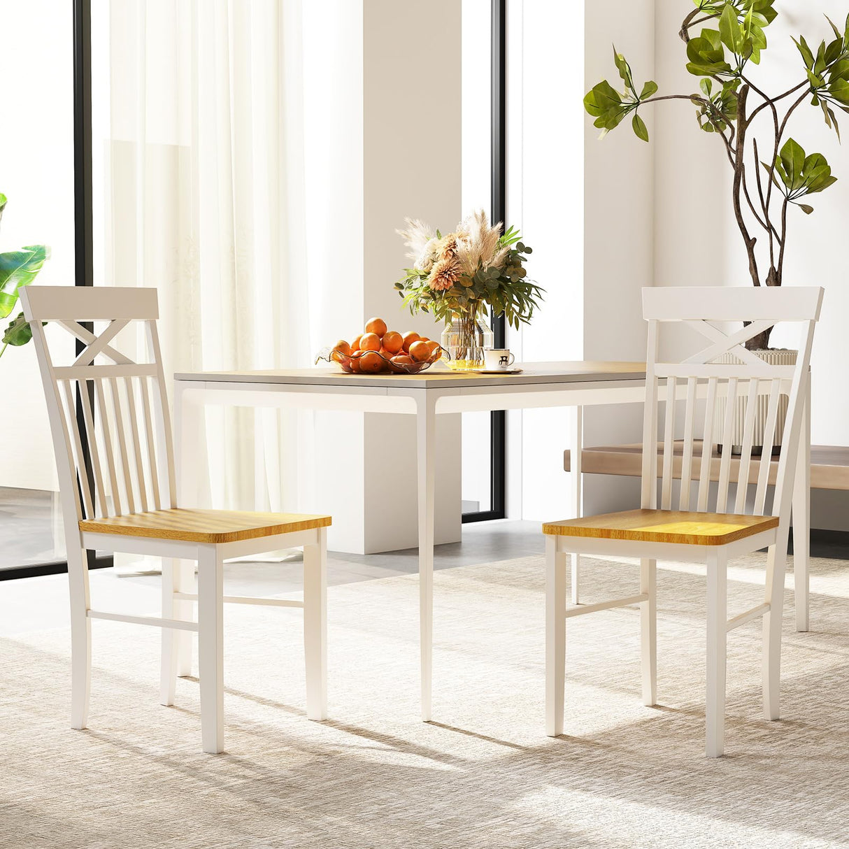 Giantex Wooden Dining Chairs Set of 4, Kitchen Chairs w/Rubber Wood Frame, High & Curved Slatted Backrest, Modern Armless Chairs, Farmhouse Accent Side Chairs for Dining Room Living Room Giantex