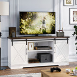 IDEALHOUSE Farmhouse TV Stand, Entertainment Center for 65 Inch TV Media Console Table, White Barn Door TV Stand with Storage and Shelves, Modern TV Console Cabinet Furniture for Living Room IDEALHOUSE