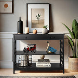 Nouva Black Console Table, 3-Tier 40 Inch Entryway Table Hallway Table Long Narrow Sofa Table w/Storage Shelves Drawer, Entrance Table for Living Room,Foyer,Office Nouva