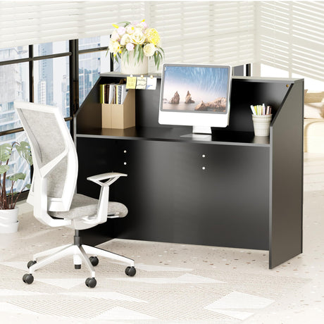 47.2 inches Reception Desk with Counter Modern Front Table Checkout Counter Table Retail Counter for Reception Room,Salon,Office,Store,Shop,Clinic,Lobbies,Retail,Home,Black QUNTTINA