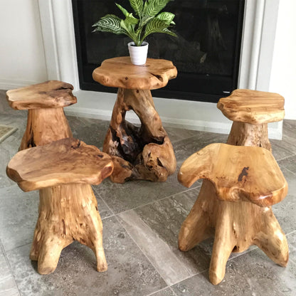 Greenage Cedar Roots Plant Stand Tree Stump End Table 13.5" x 16" x 19" H Wooden Live Edge Side Table for Living Room Bedroom Home Decor Courtyard Wooden Stool - WoodArtSupply