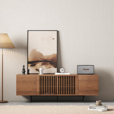 Modern Design By Crafts & comfort Napoli Wood TV Stand - Mid Century Entertainment Center with Storage for [65]-Inch Flat Screen Television,Wooden Furniture for Living Room & Bedroom Walnut color Modern Design By Crafts & comfort