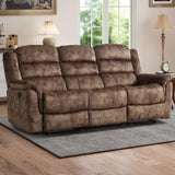 EBELLO Reclining Sofa for Living Room, Extra Wide Modern Overstuffed 3 Seat Recliner Manual Sofa Chair, Breathable Soft Fabric and Padded Seat, Brown EBELLO