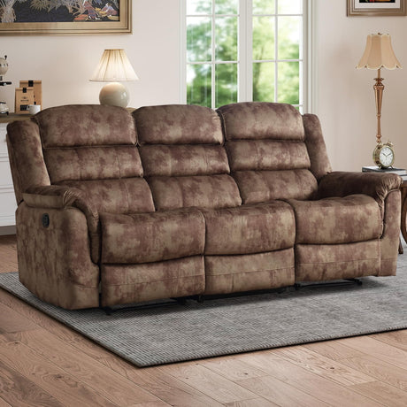 EBELLO Reclining Sofa for Living Room, Extra Wide Modern Overstuffed 3 Seat Recliner Manual Sofa Chair, Breathable Soft Fabric and Padded Seat, Brown EBELLO