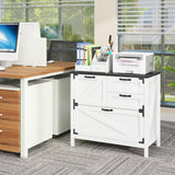 Lateral File Cabinet with 4 Drawers Farmhouse File Cabinet for Letter/Legal/A4 Size Hanging Files, Large Wood File Storage Cabinets Printer Stand for Home Office Cabinet, White and Black Halitaa