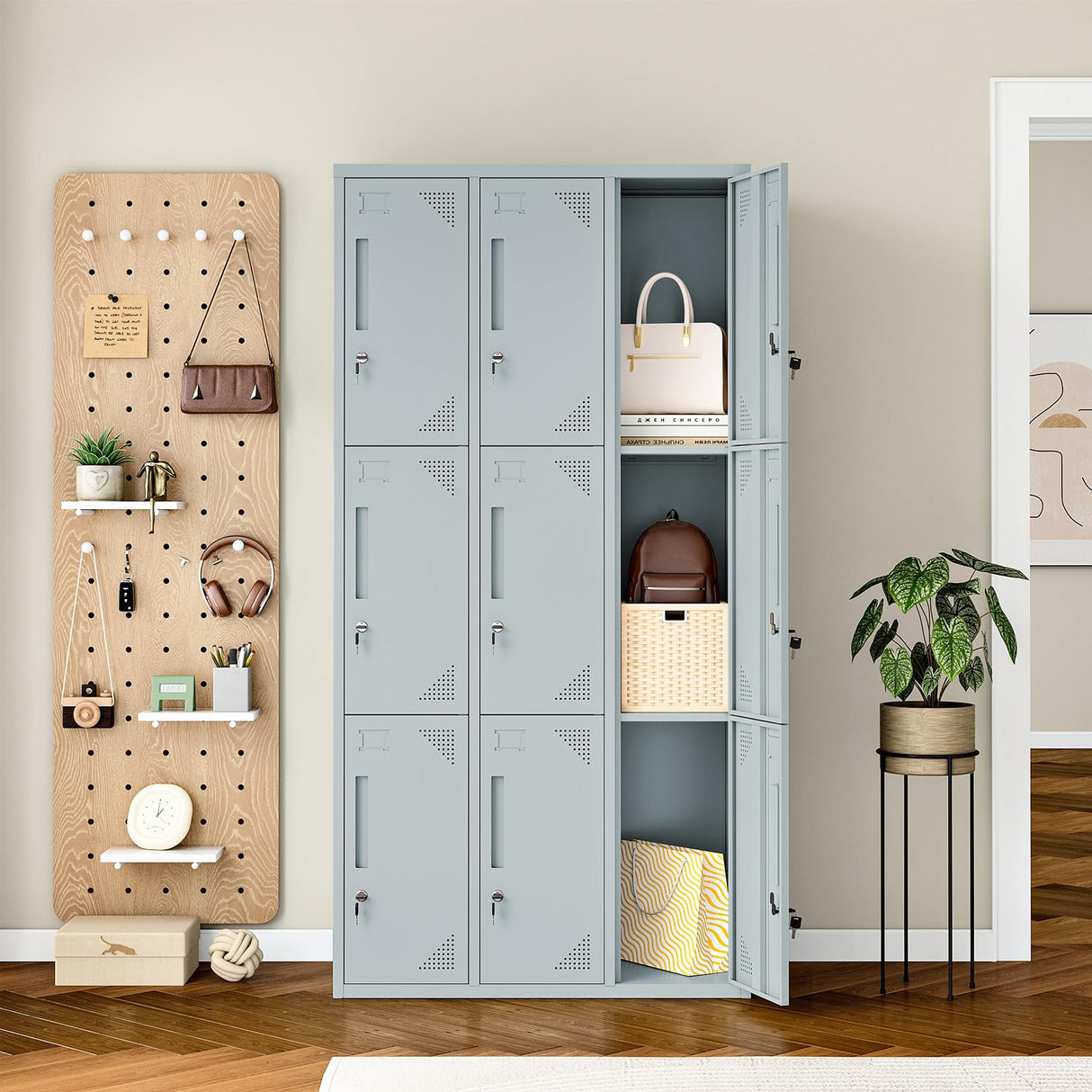 ZAOUS Metal Locker for Employees, 71'' Tall Lockable Storage Locker Cabinet for Home, Office, Gym, Shool, 9 Doors-Grey ZAOUS