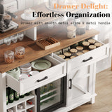 AMERLIFE 47" Farmhouse Coffee Bar Cabinet with 15" Refrigerator & Wine Rack & Glass Holder, Wine Cabinet with Storage Drawers & Open Shelves, Sideboard Buffet Cabinet for Dinging Room, Living Room AMERLIFE