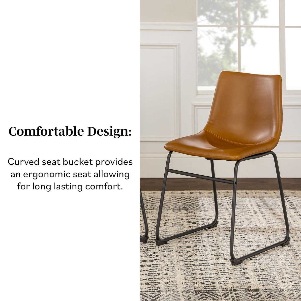 Walker Edison Douglas Urban Industrial Faux Leather Armless Dining Chairs, Set of 2, Whiskey Brown Walker Edison