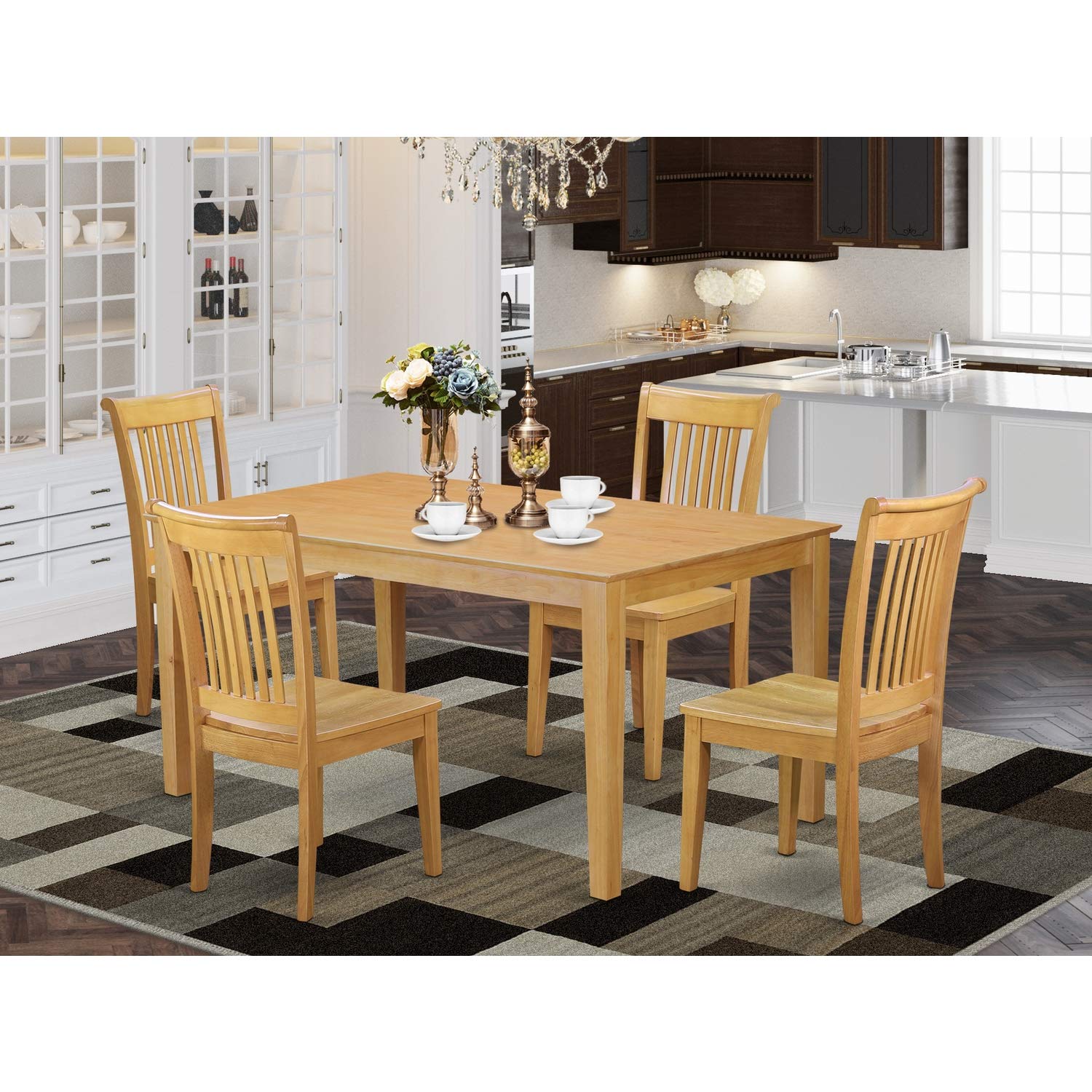 East West Furniture Capri 5 Piece Dining Set Includes a Rectangle Solid Wood Table and 4 Kitchen Room Chairs, 36x60 Inch, Oak - WoodArtSupply