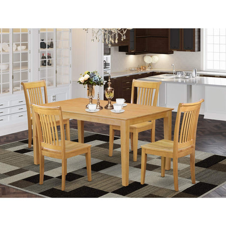 East West Furniture Capri 5 Piece Dining Set Includes a Rectangle Solid Wood Table and 4 Kitchen Room Chairs, 36x60 Inch, Oak East West Furniture