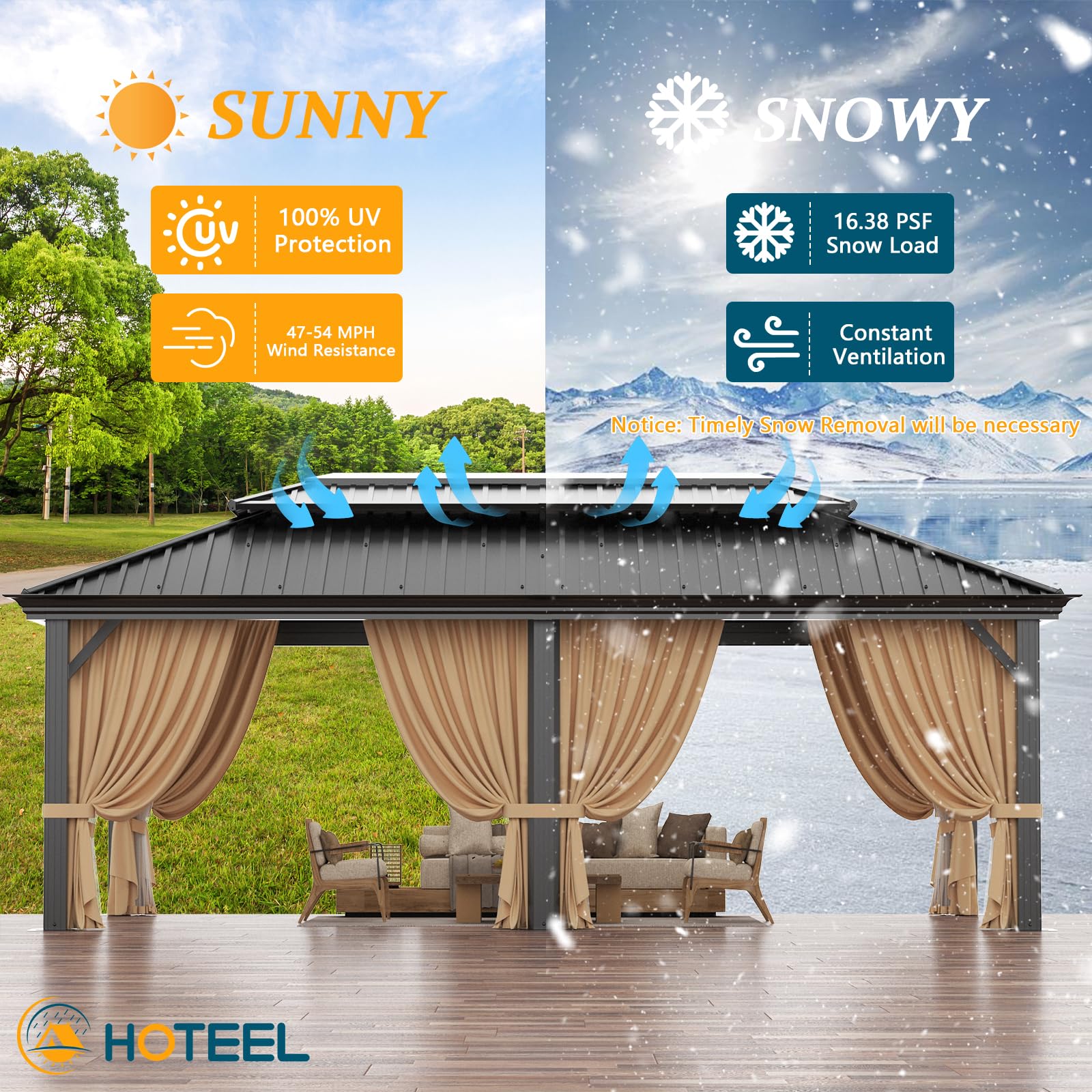 HOTEEL 12x20ft Hardtop Gazebo Heavy Duty Gazebo with Galvanized Steel Double Roof, Permanent Gazebo with Netting and Curtains, Aluminum Frame Outdoor Gazebo for Patio, Backyard, Deck and Lawn - WoodArtSupply