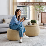 Round Ottoman with Storage Set of 2, 25" Large Upholstered Storage Ottoman Set Coffee Table with Removable Wood Tray, Modern Circle Foot Stool Padded Bench Ottomans for Living Room (Natural) TTK