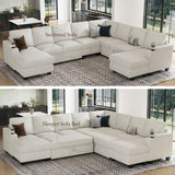 Belffin Oversized Sleeper Sofa U Shaped Modular Sectional Couch with Double Storage Chaise Convertible Sofa Bed. White Couch Belffin